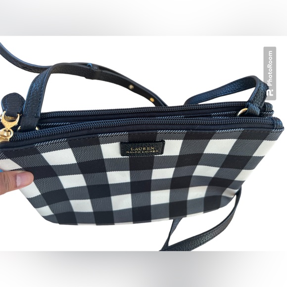 Ralph Lauren Black/White gingham new cross body 10” w x 7.25” h, 2 zipper areas. - Picture 3 of 6